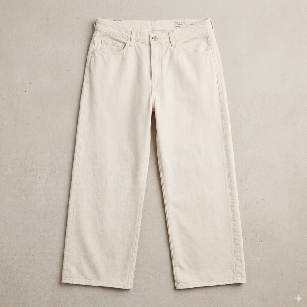 rag & bone New York Lori Crop Wide Leg Jeans 32 Ecru Cream High Rise